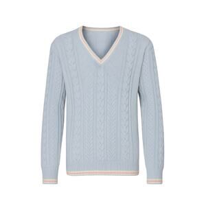 Vintage IZOD Club Cable Knit Sweater Light Blue Preppy Classic Tennis Style M